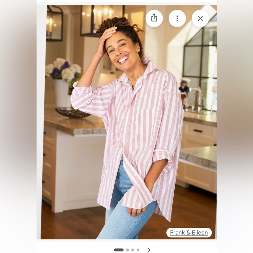Frank & Eileen Cranberry and White Striped Button-Down Shirt